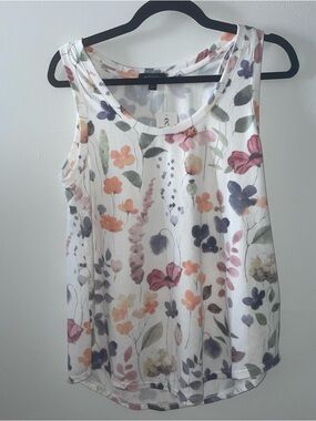 Eclipse White Floral Tank Top with Pink, Orange & Purple Blooms